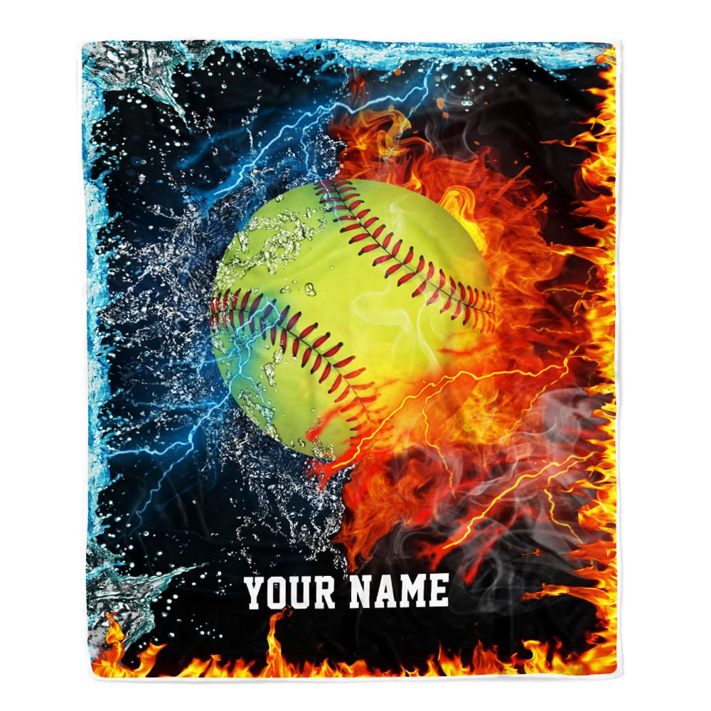 Personalized Softball Blanket Fire Water A Nice Night American Flag...