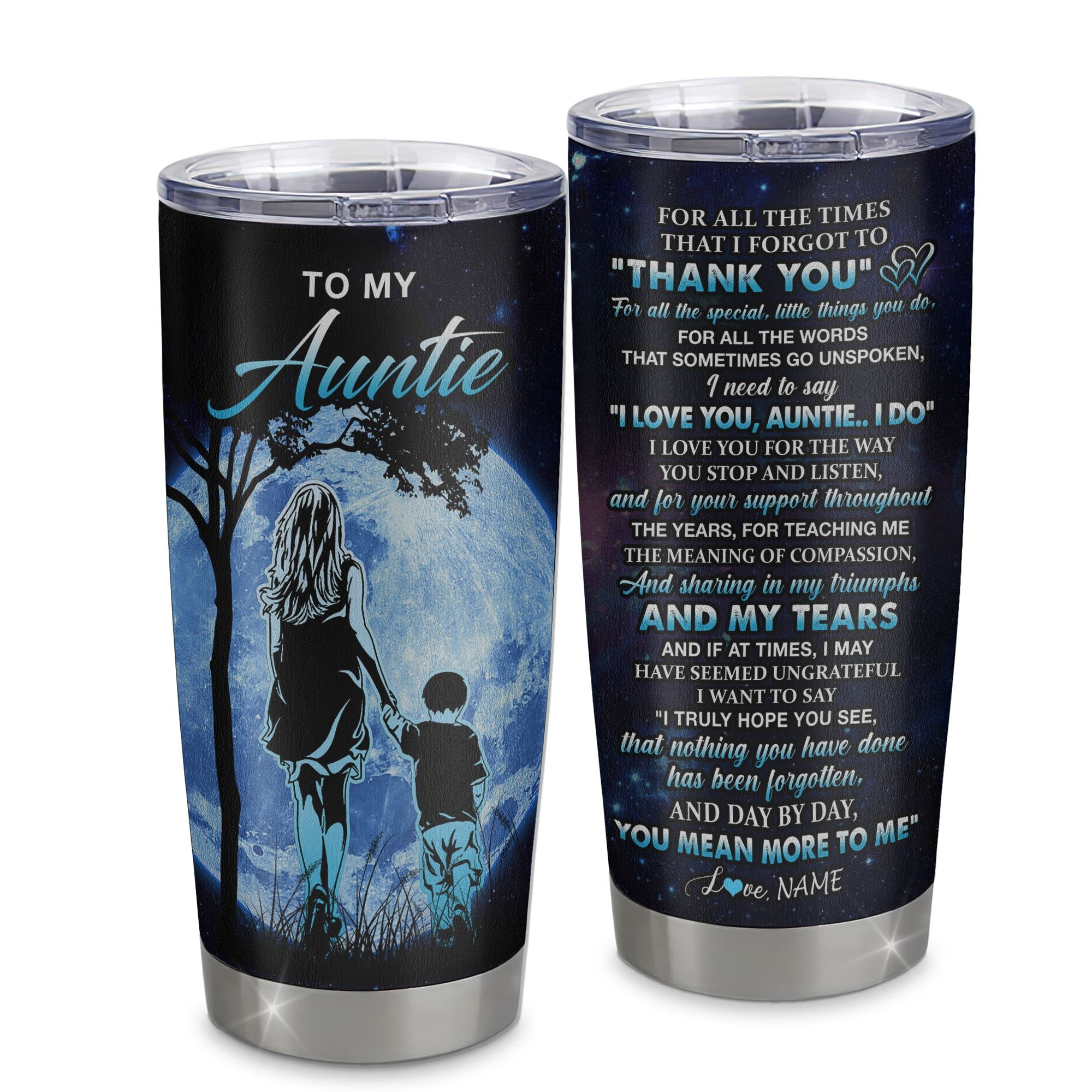 Personalized To My Auntie Tumbler From Nephew Stainless Steel Cup Thank You Day By Day Auntie Birthday Mothers Day Thanksgiving Christmas Travel Mug