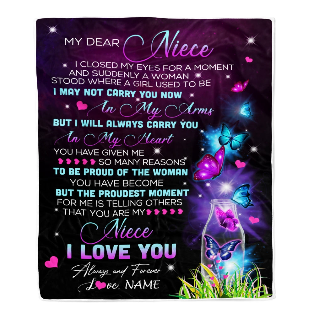 Personalized To My Niece Blanket From Uncle Aunt Butterfly Proud Of The Woman Niece Birthday Thanksgiving Christmas Customized Bed Quilt Fleece Throw Blanket