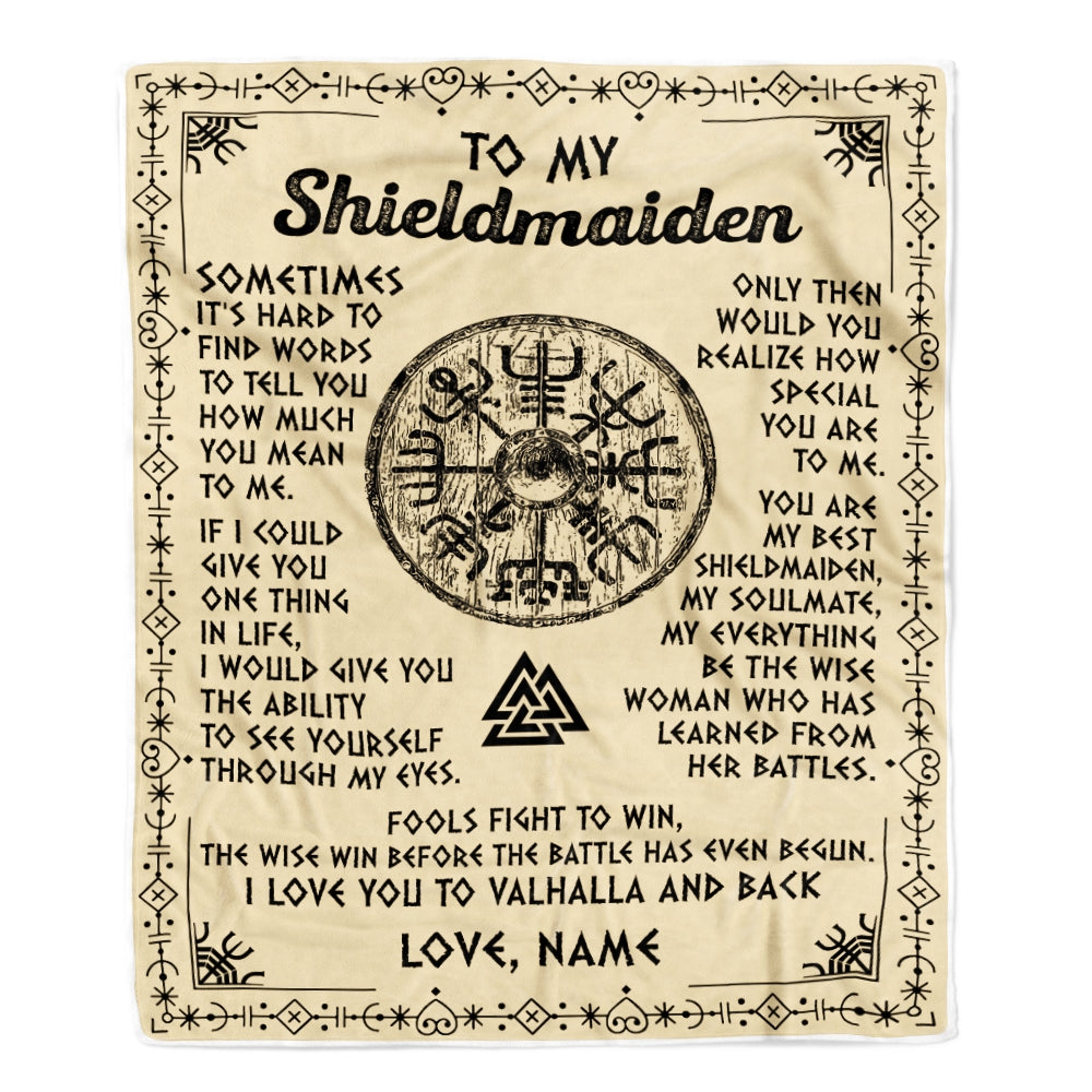 Personalized To My Shieldmaiden Blanket Viking Vintage I Love You To Valhalla Wife Girlfriend Birthday Anniversary Christmas Customized Bed Fleece Blanket